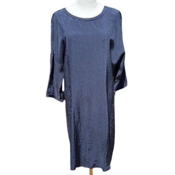 Humanoid Dresses & Skirts - Humanoid Navy Silky Cupro Midi Shift Dress Dolman‎ Sleeves Size S